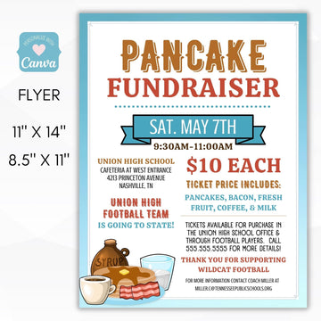 Editable Pancake Breakfast Fundraiser Flyer Set for School, Business, Non Profit, Charity, Benefit Event